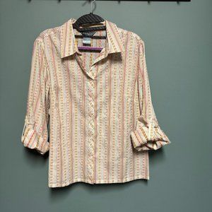 Koret Petite‎ Multicolored Buttoned Stripe Blouse Petite Large